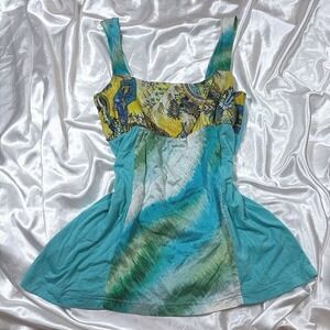 y2k Tunic Teal Excellent YASB Mixed Media Paisley Tie Dye Sleeveless Top M